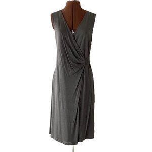Grey Sleeveless Mock Wrap Jersey Dress